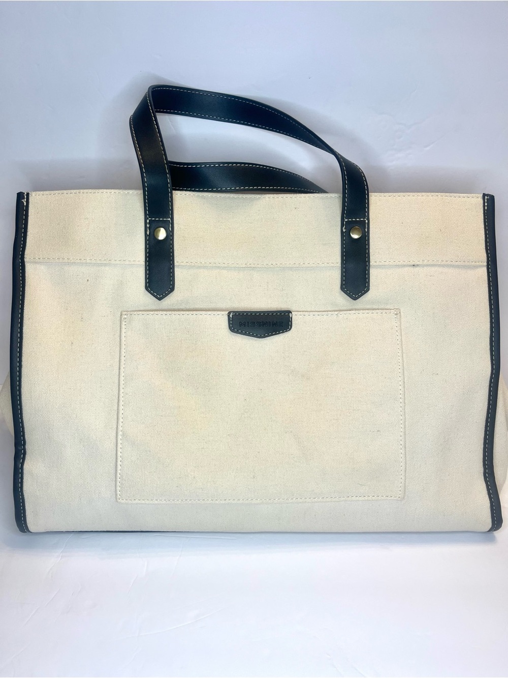 Missnine Canvas Tote Laptop Bag with Black Trim - Neutral